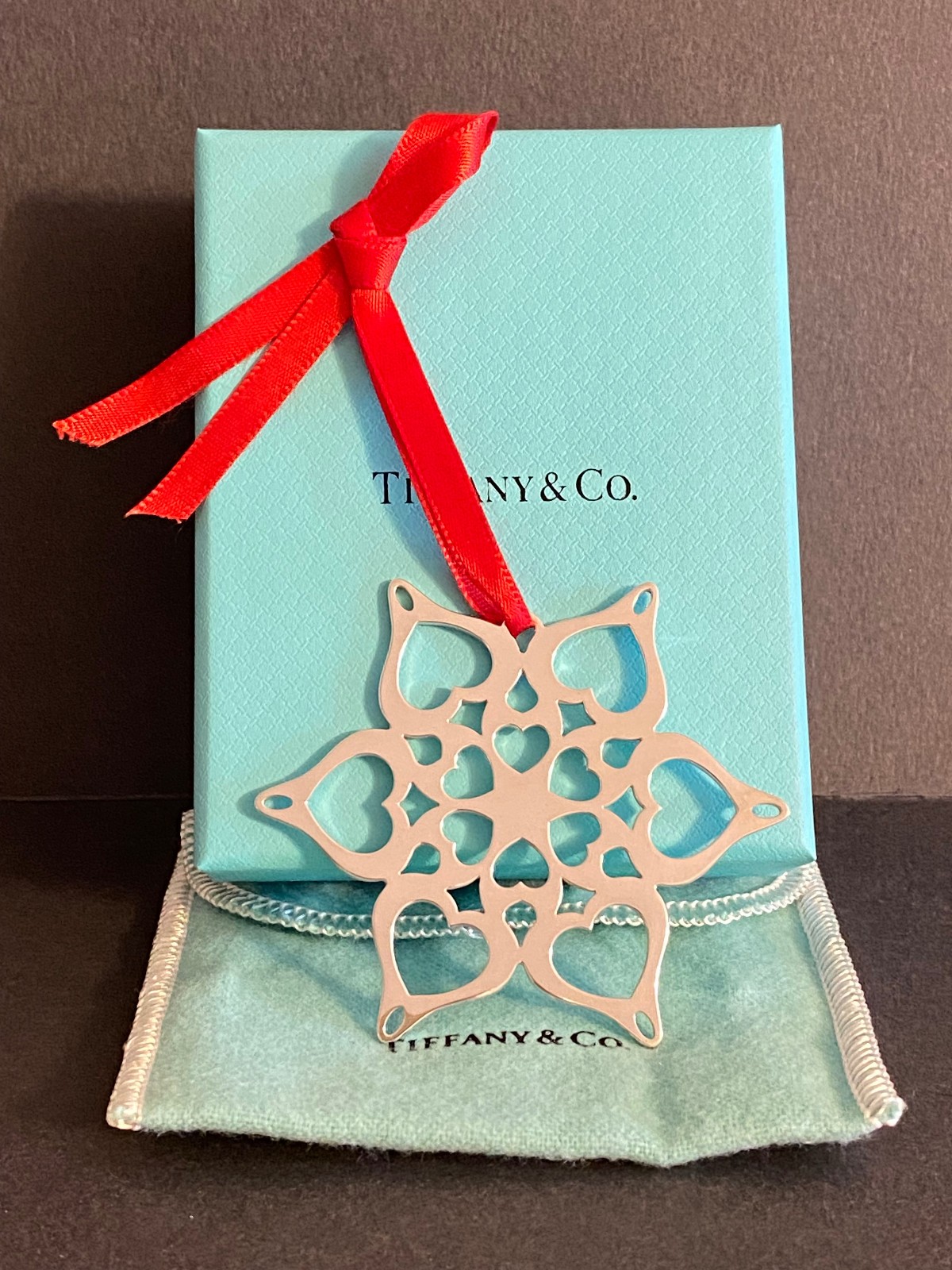 Tiffany & Co. 2010 Sterling Silver Heart Snowflake Christmas Ornament NIB