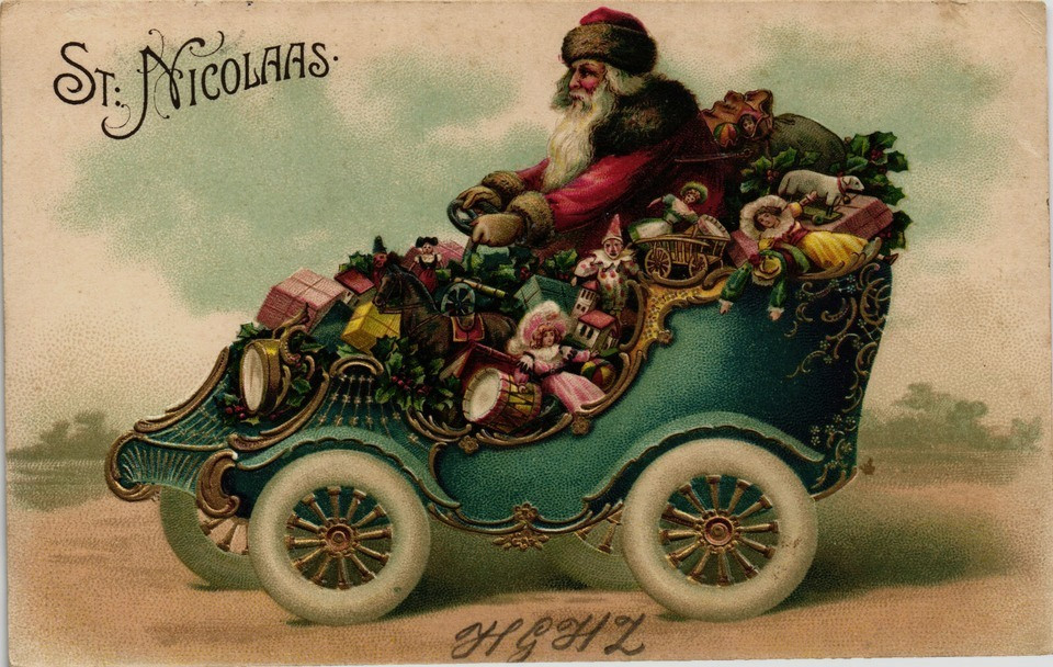 Rare~SANTA CLAUS in Fancy Car with Toys~ Vintage Antique~Christmas Postcard~s942 Rare~SANTA CLAUS in Fancy Car with Toys~ Vintage Antique~Christmas Postcard~s942