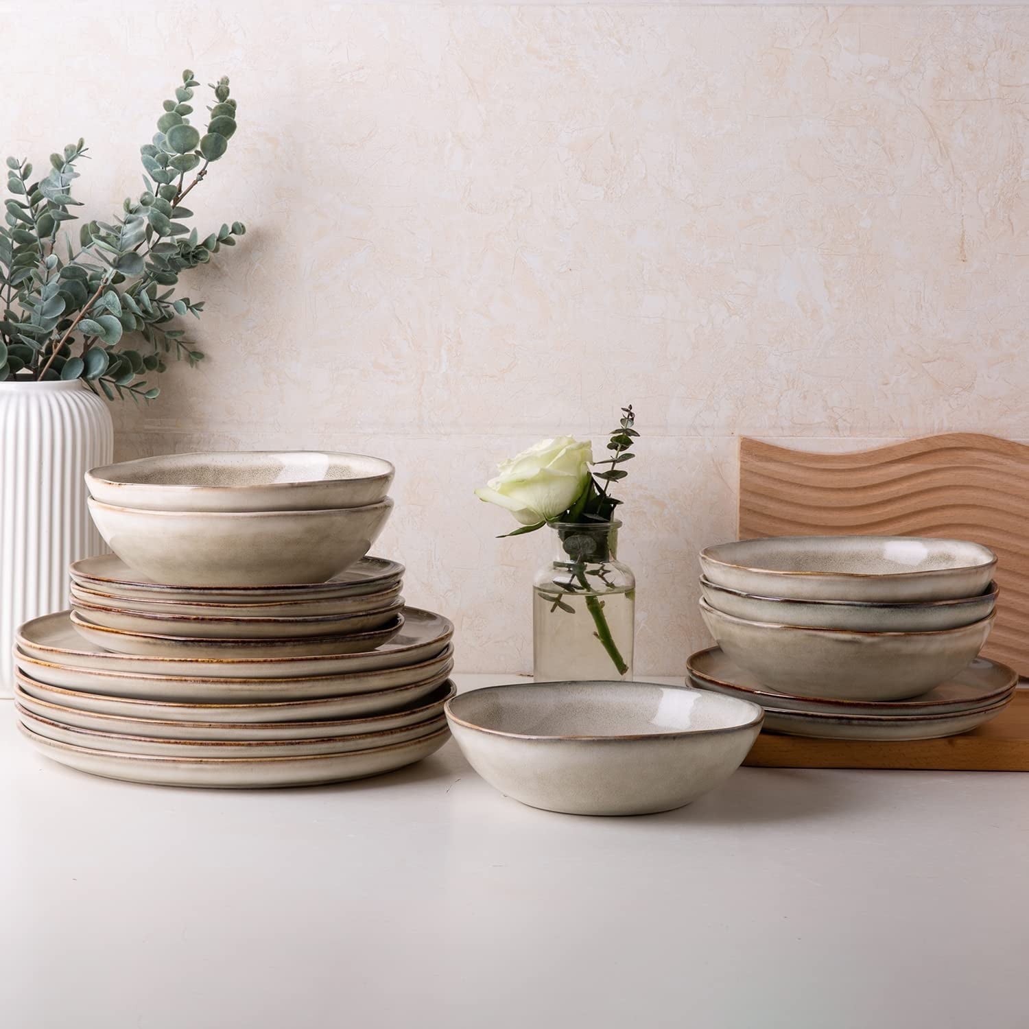 AmorArc Ceramic Dinnerware Set, Handmade Reactive Glaze Stoneware, Chip and
