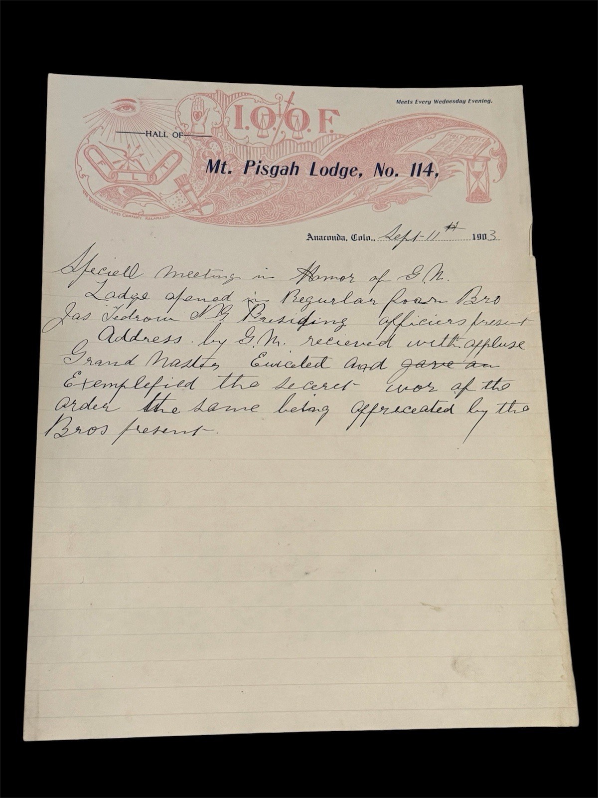 Ultra Rare 1903 Anaconda Colorado IOOF Letterhead Mining Ghost Town