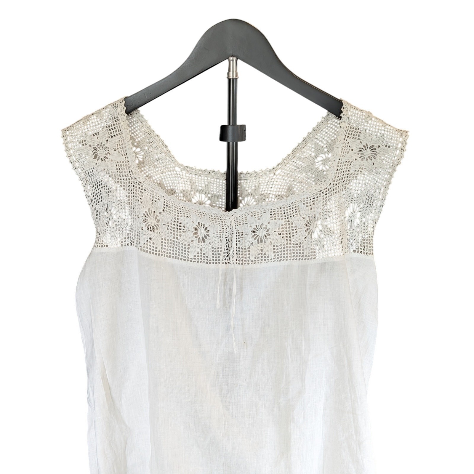 Antique Edwardian Linen Undergown Shift  Crochet Lace Yoke Vintage Heirloom Set