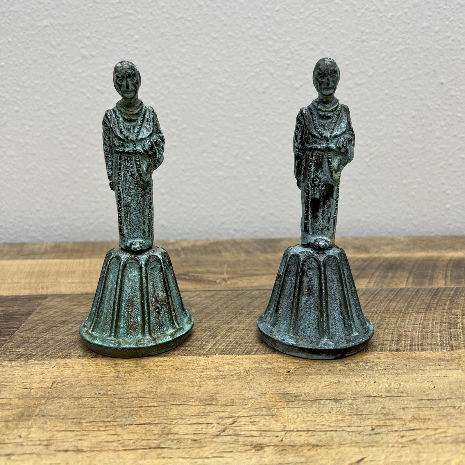 Vintage St. Francis Holding Dove Bronze Hand-Held Bell Set Of 2 Vintage St. Francis Holding Dove Bronze Hand-Held Bell Set Of 2