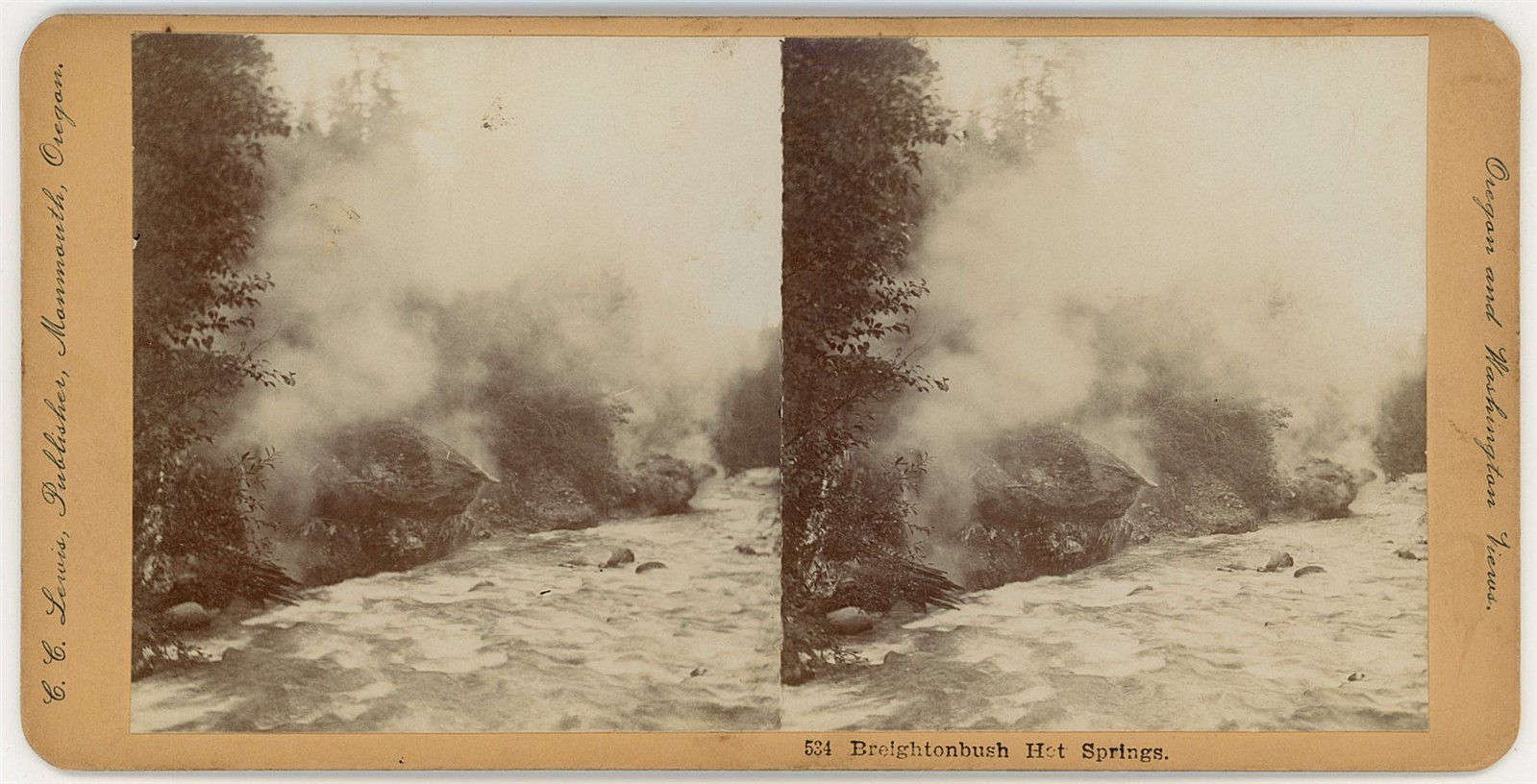 OREGON STEREOVIEW - Breitenbush Hot Springs Steaming - CC Lewis 1890s OREGON STEREOVIEW - Breitenbush Hot Springs Steaming - CC Lewis 1890s