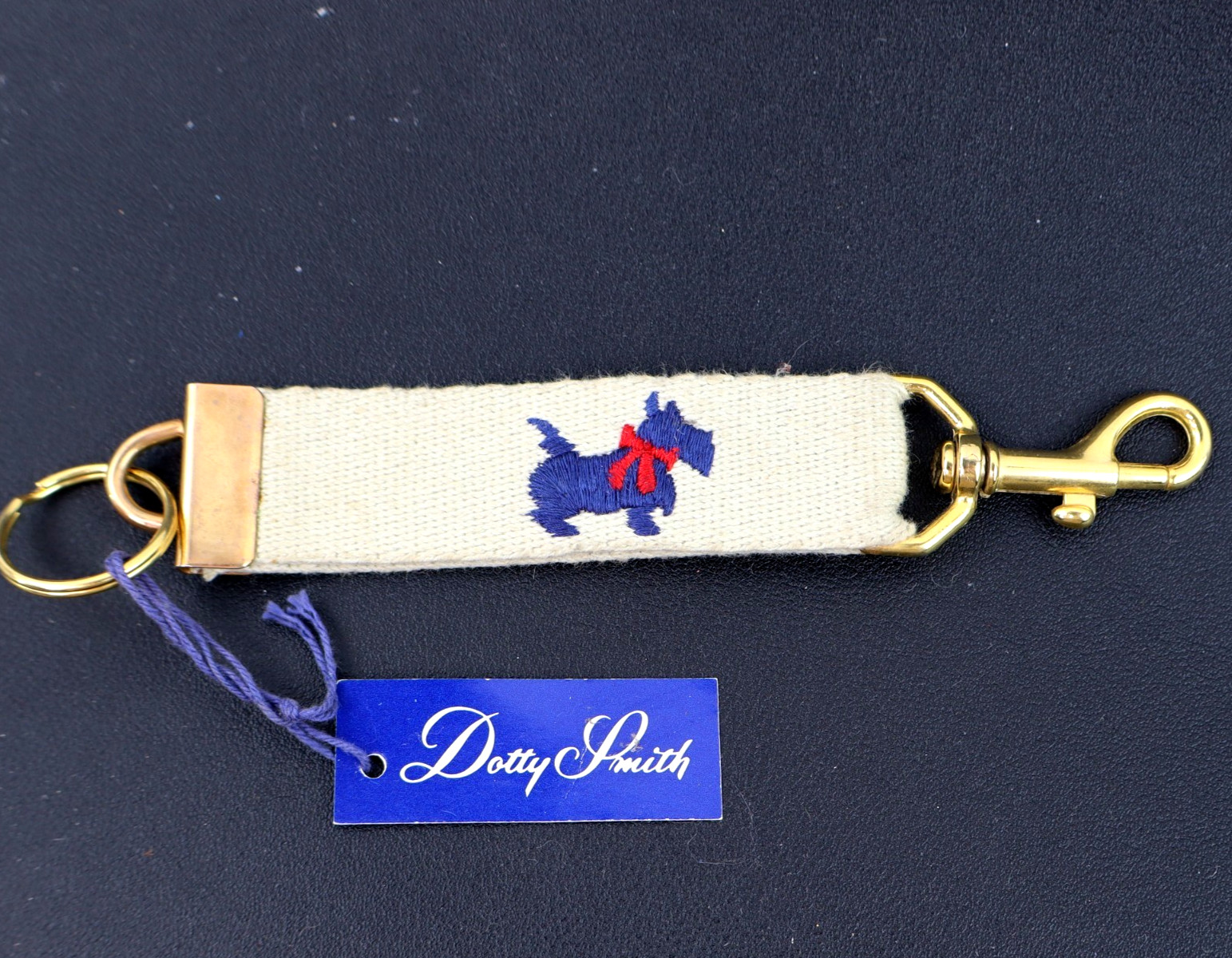 Vintage 1980s Dotty Smith Embroidered Scotty Dog Key Fob Holder Keychain w/ tag Vintage 1980s Dotty Smith Embroidered Scotty Dog Key Fob Holder Keychain w/ tag