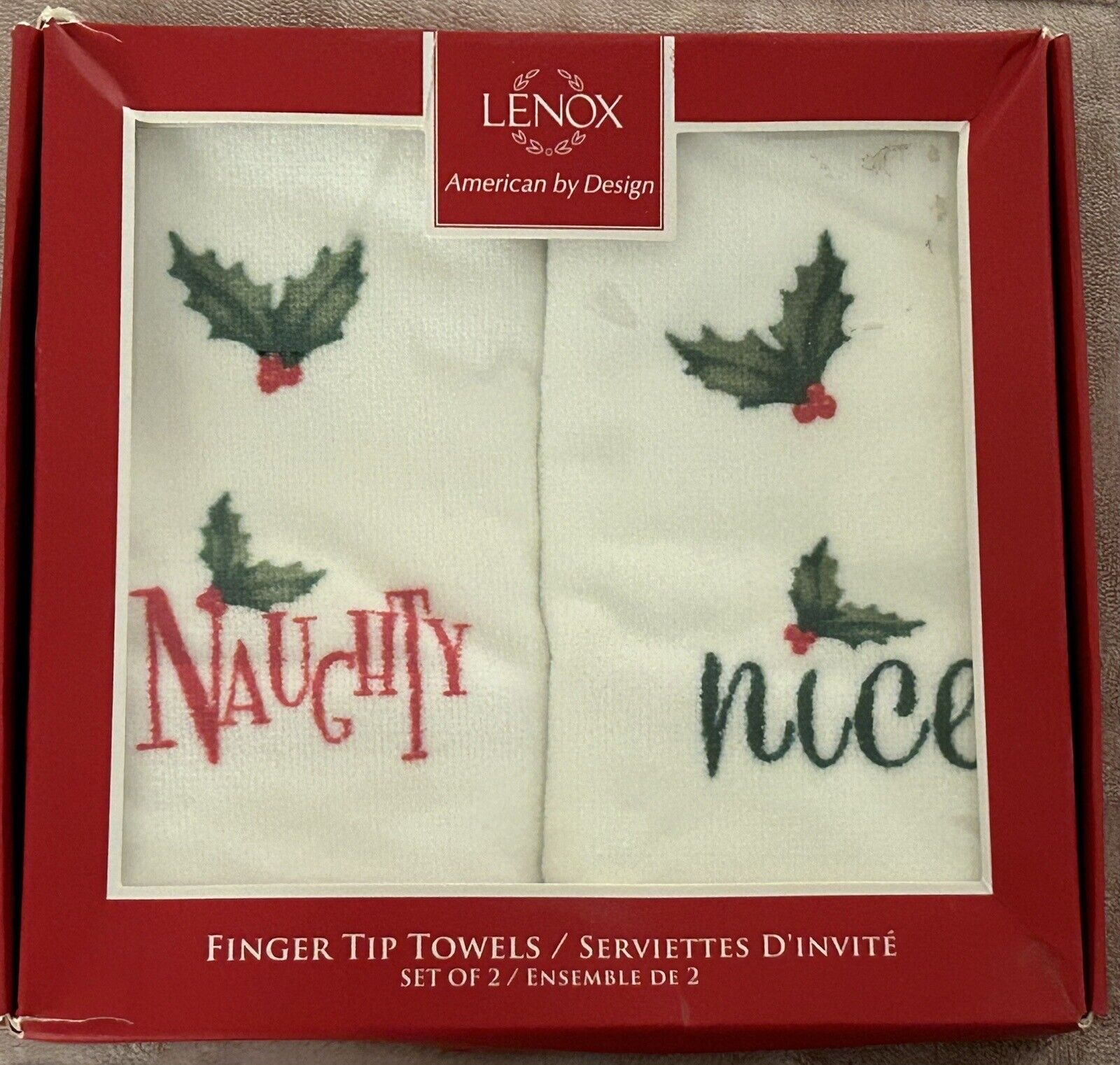NIP Lenox Holiday Naughty & Nice Hand Towel Set