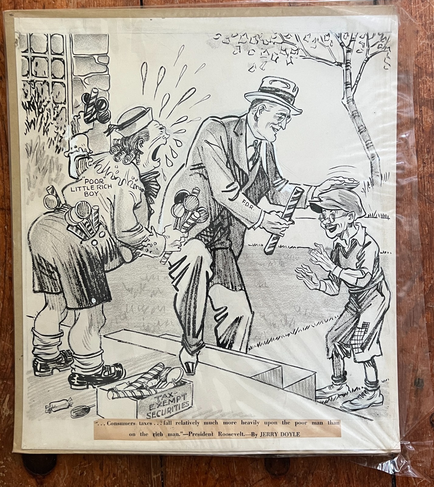 Jerry Doyle Original FDR New Deal Cartoon Tax Exempt Securities 1930s 17\