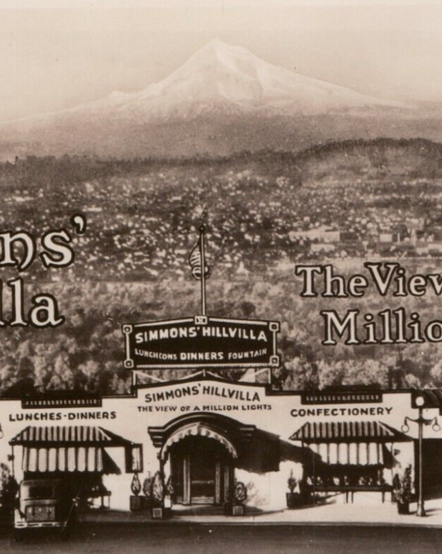 Simmons Hillvilla Terwilliger Blvd Portland Oregon RPPC Postcard Mt. Hood