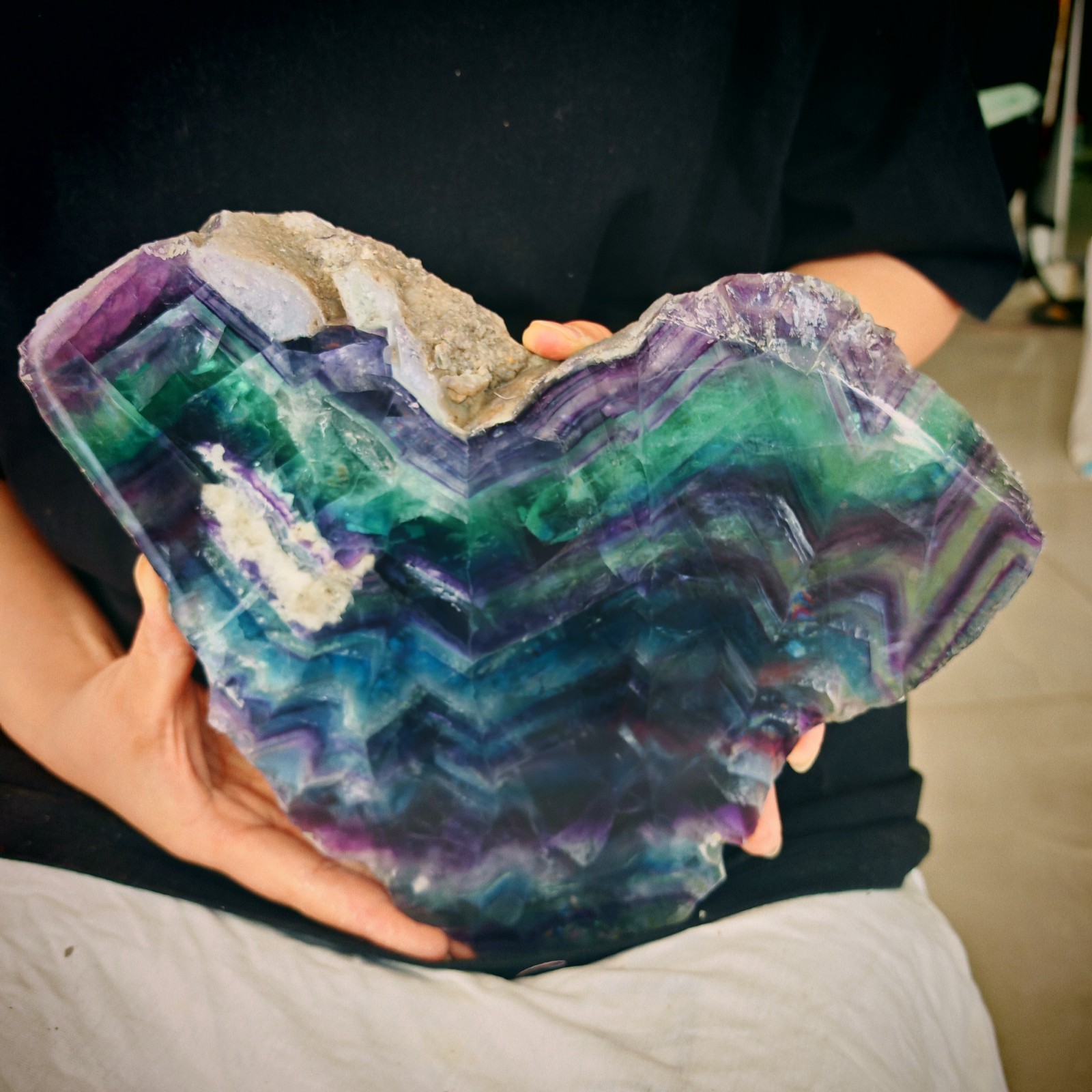 6.6 LB Natural Rainbow Fluorite Slab Reiki Healing Mineral Home Display Decor