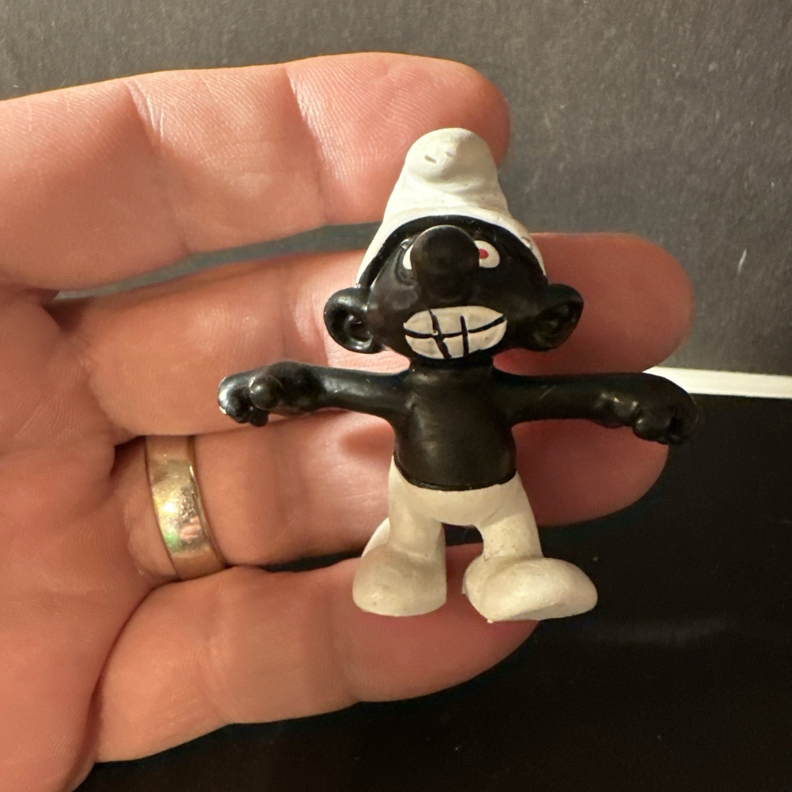 Peyo The Smurfs Black Smurf Figurine, White Hat Pants & Shoes Peyo The Smurfs Black Smurf Figurine, White Hat Pants & Shoes