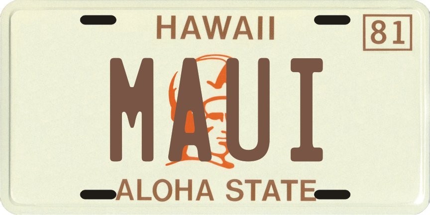 Hawaii 1980's MAUI Aluminum License Plate