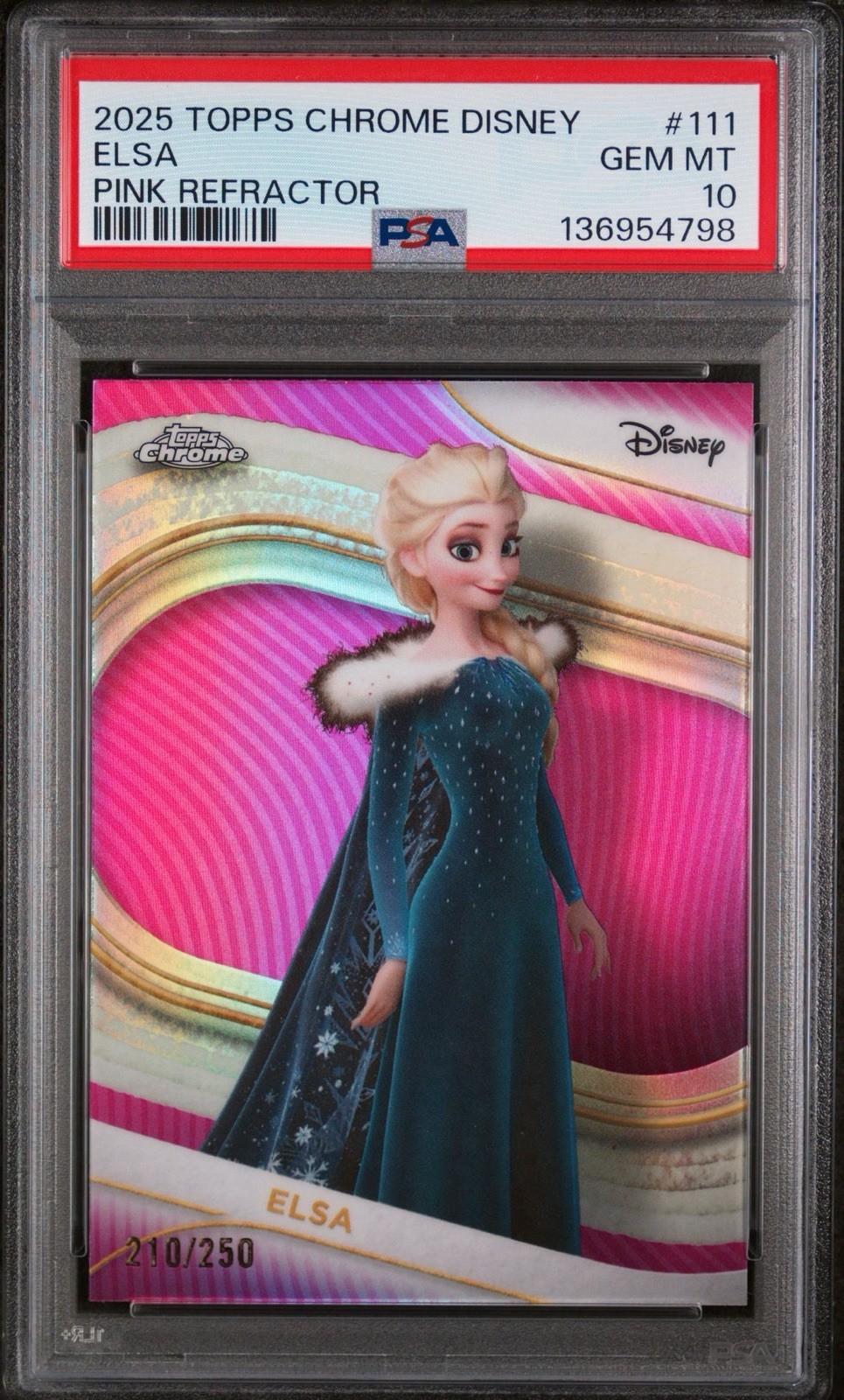 Topps 2025 Topps Chrome Disney Elsa #111 Pink Refractor /250 PSA 10