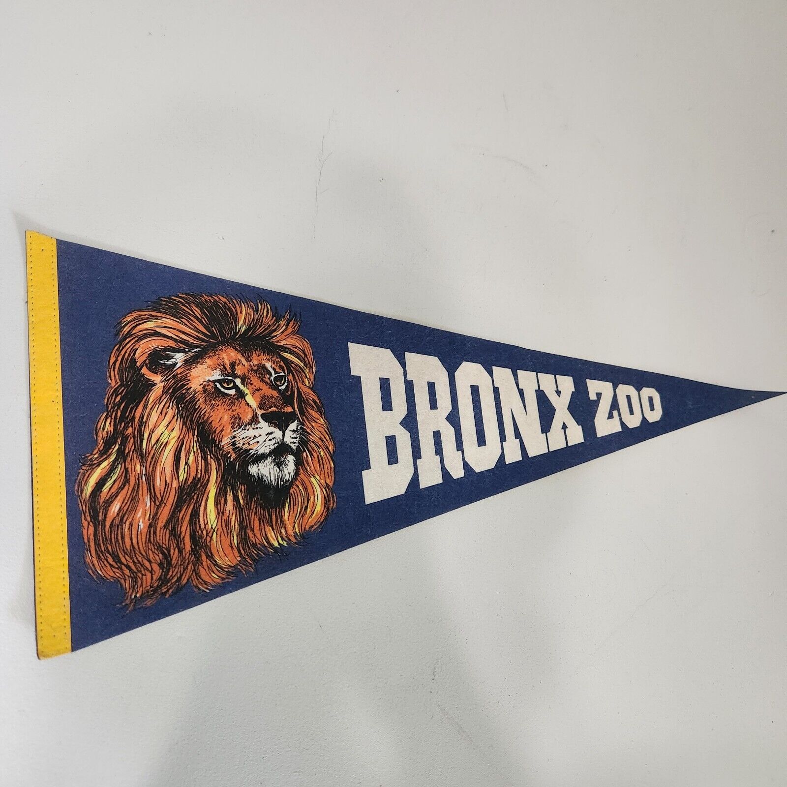 Vintage Bronx Zoo Pennant Blue Yellow Felt Lion 90's