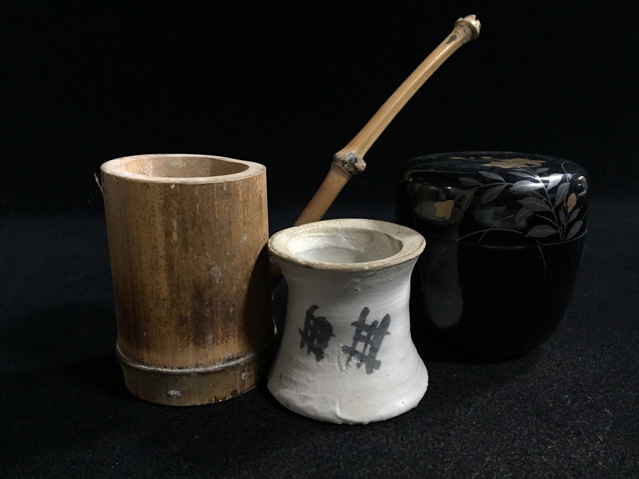 S0821 Vintage Japanese Matcha Tea Ceremony Tools Set Lacquer Natsume Set of 4