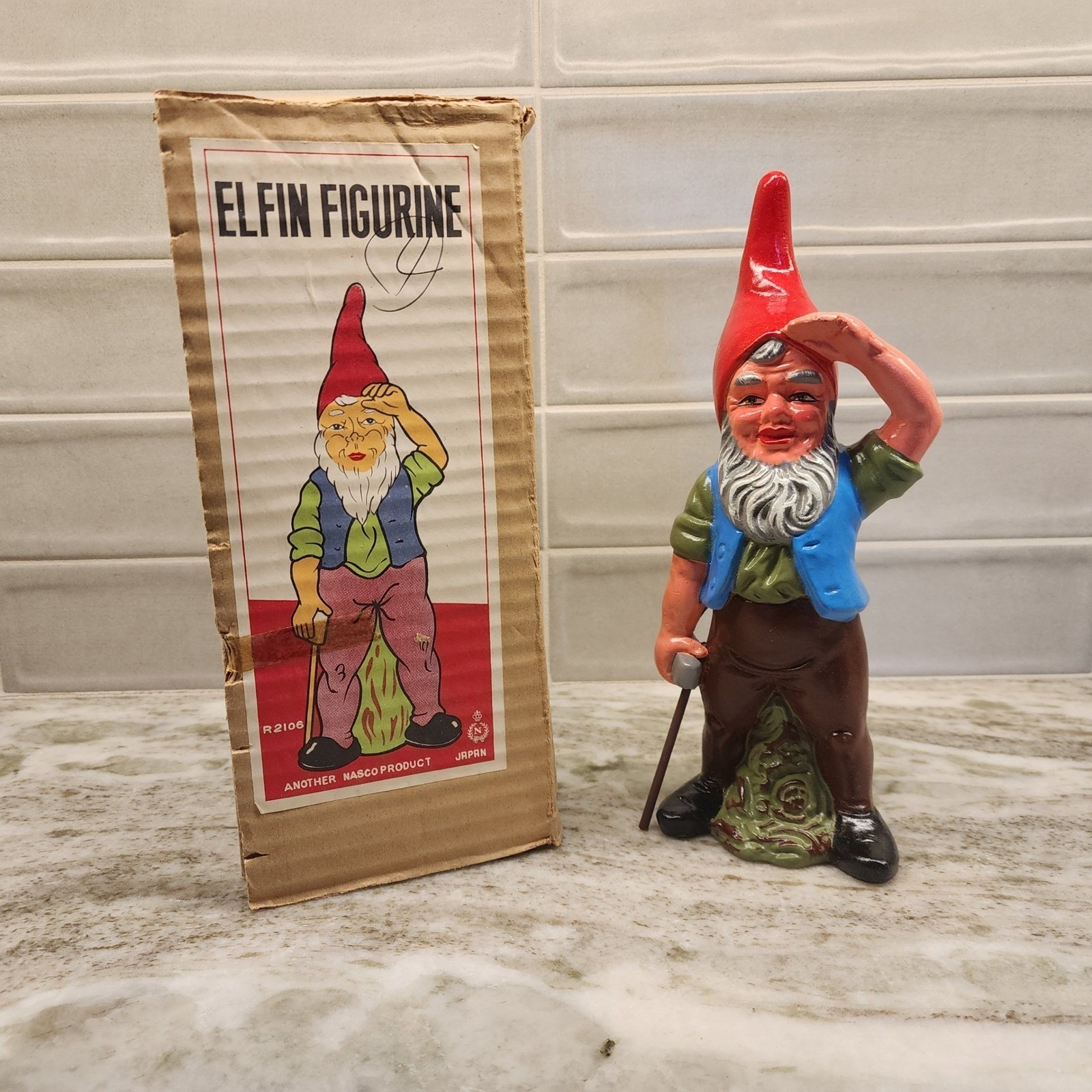 Vintage NASCO Japan Elfin Gnome Hammer Figurine 10\