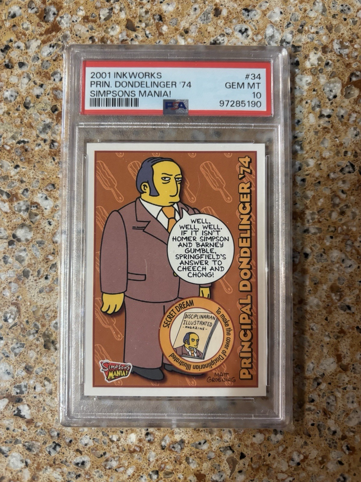 INKWORKS 2001 Simpsons Mania Flip N-Trip #34 Principal Dondelinger '74 PSA 10 INKWORKS 2001 Simpsons Mania Flip N-Trip #34 Principal Dondelinger '74 PSA 10