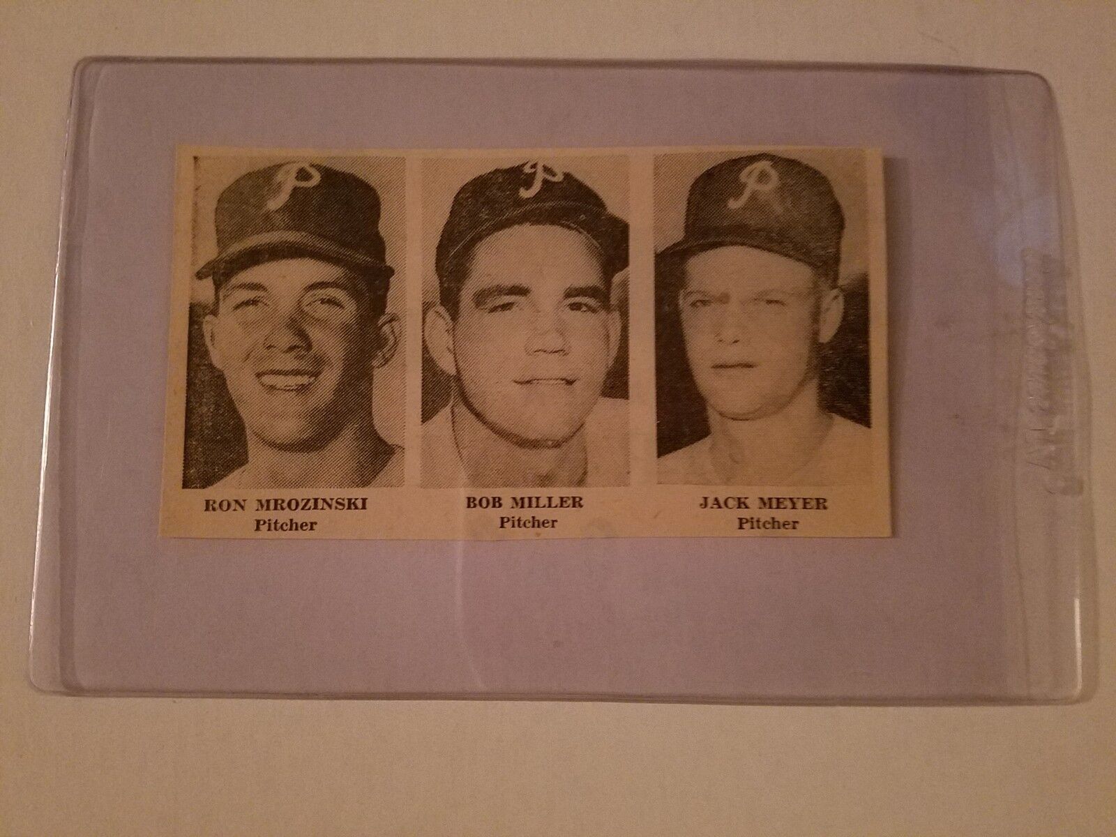 Ron Mrozinski Bob MIller Jack Meyer 1955 Phillies Bulletin Scrapbook Card