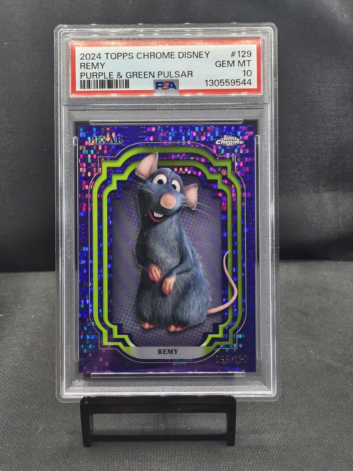 2024 Topps Chrome Disney Remy Purple and Green Pulsar #/150 Ratatouille PSA 10