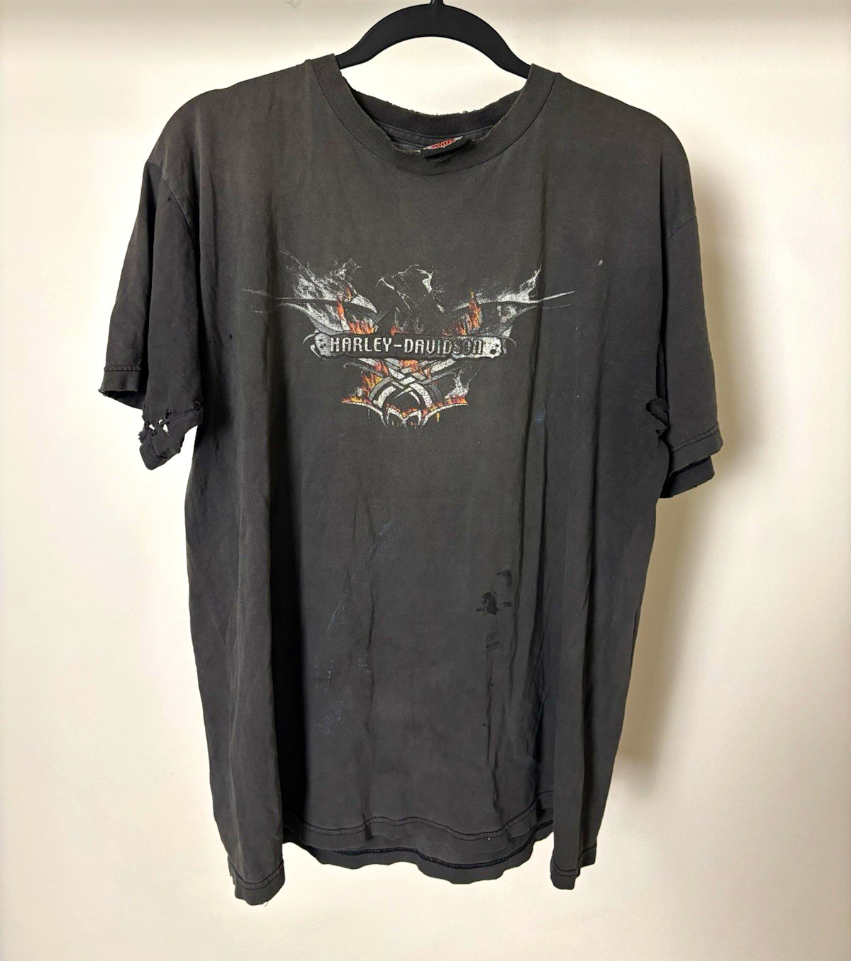 Vintage Harley Davidson T Shirt Large Thrashed Faded Black Barre VT Wilkins Vintage Harley Davidson T Shirt Large Thrashed Faded Black Barre VT Wilkins