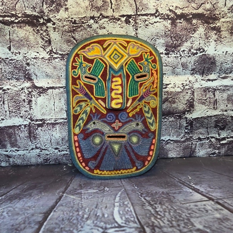Vintage Mexican Huichol Yarn Painting Beaded Mask Vintage Mexican Huichol Yarn Painting Beaded Mask