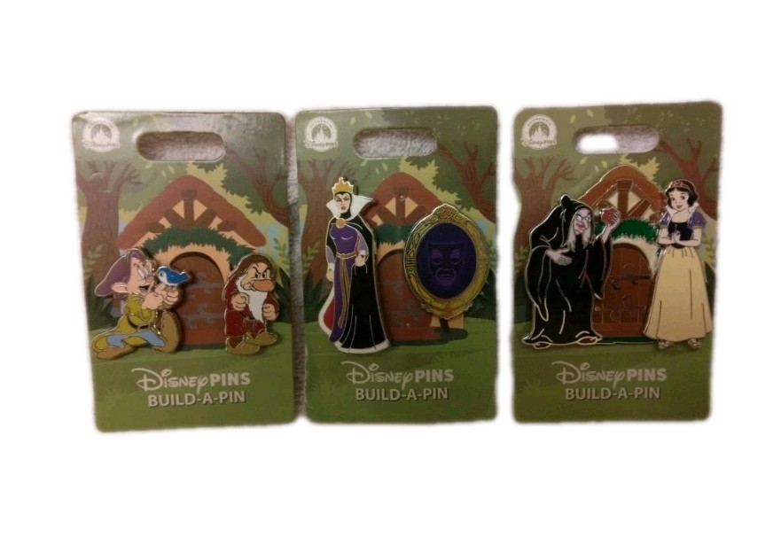 Disney Build A Pin Snow White Dwarfs Cottage Scene Complete Set Of 3 Pins