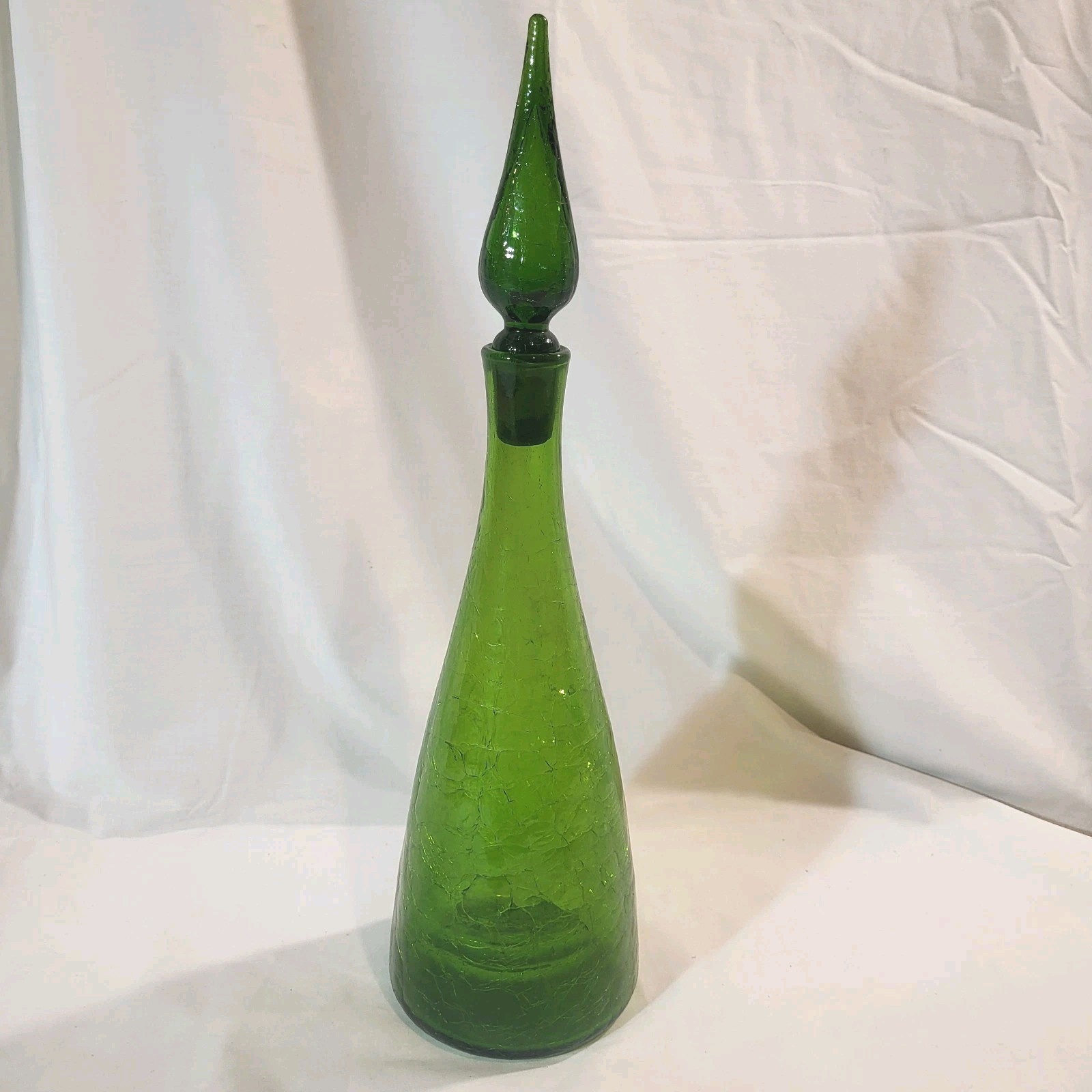 1964 Blenko 920 Decanter Flame Stoppper Winslow Anderson Olive Crackle 16 1/2 1964 Blenko 920 Decanter Flame Stoppper Winslow Anderson Olive Crackle 16 1/2