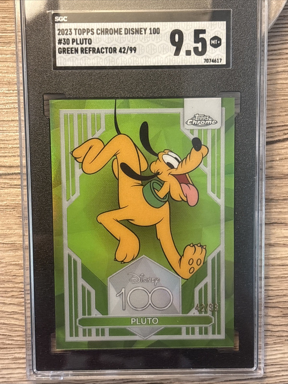 2023 Topps Chrome Disney 100 - Pluto - Green Refractor #/99 - SGC 9.5
