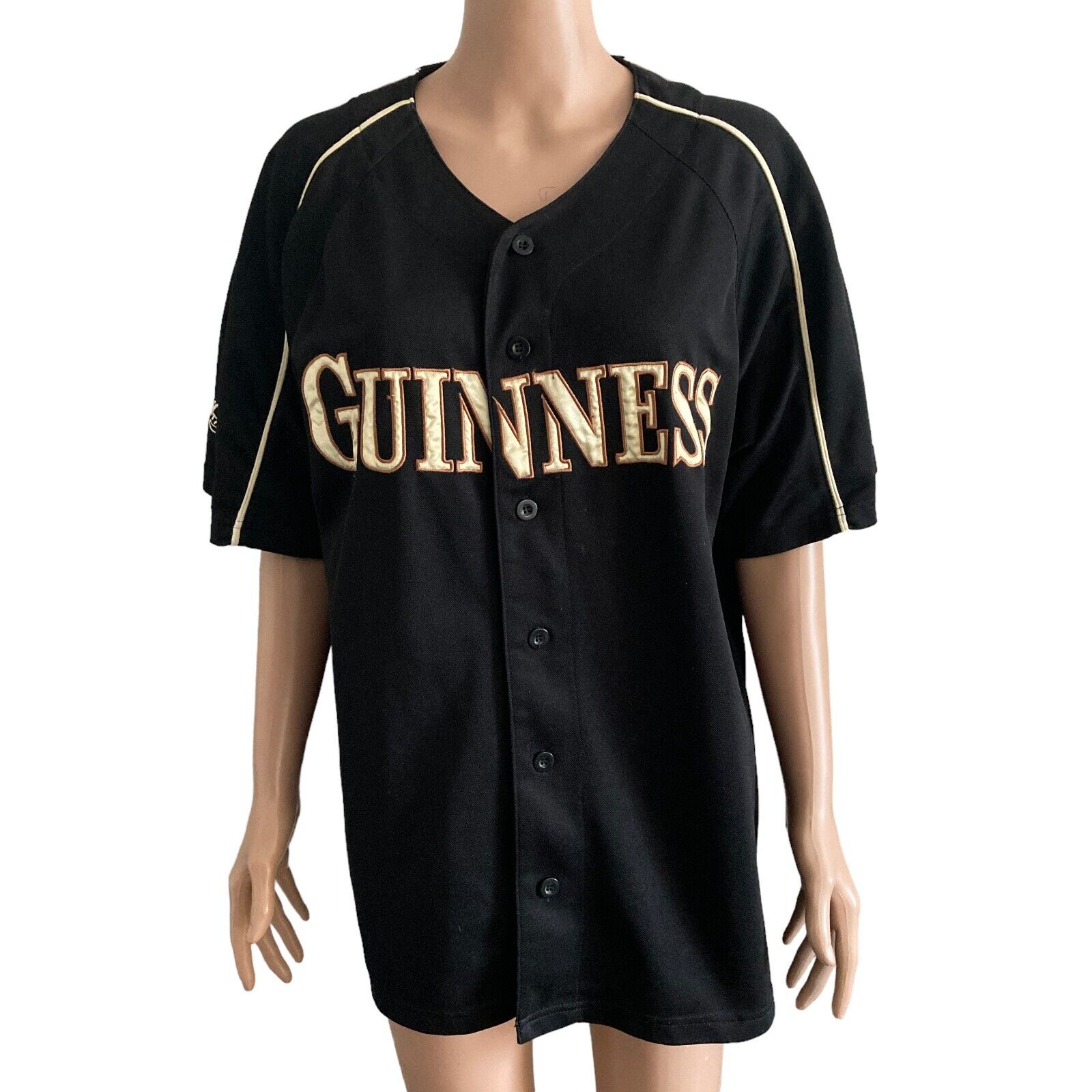 Official Guinness Beer Baseball Jersey Mens Size XL Black Gold Stitched stout