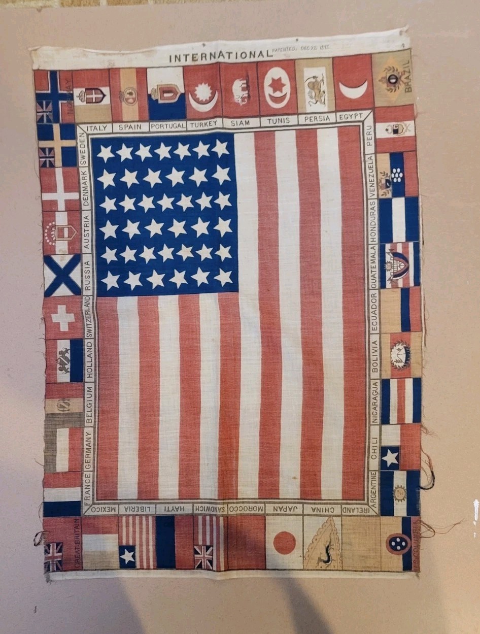 Antique 1876 Centennial International Exhibition souvenir 39 Star flag 1875 PAT. Antique 1876 Centennial International Exhibition souvenir 39 Star flag 1875 PAT.