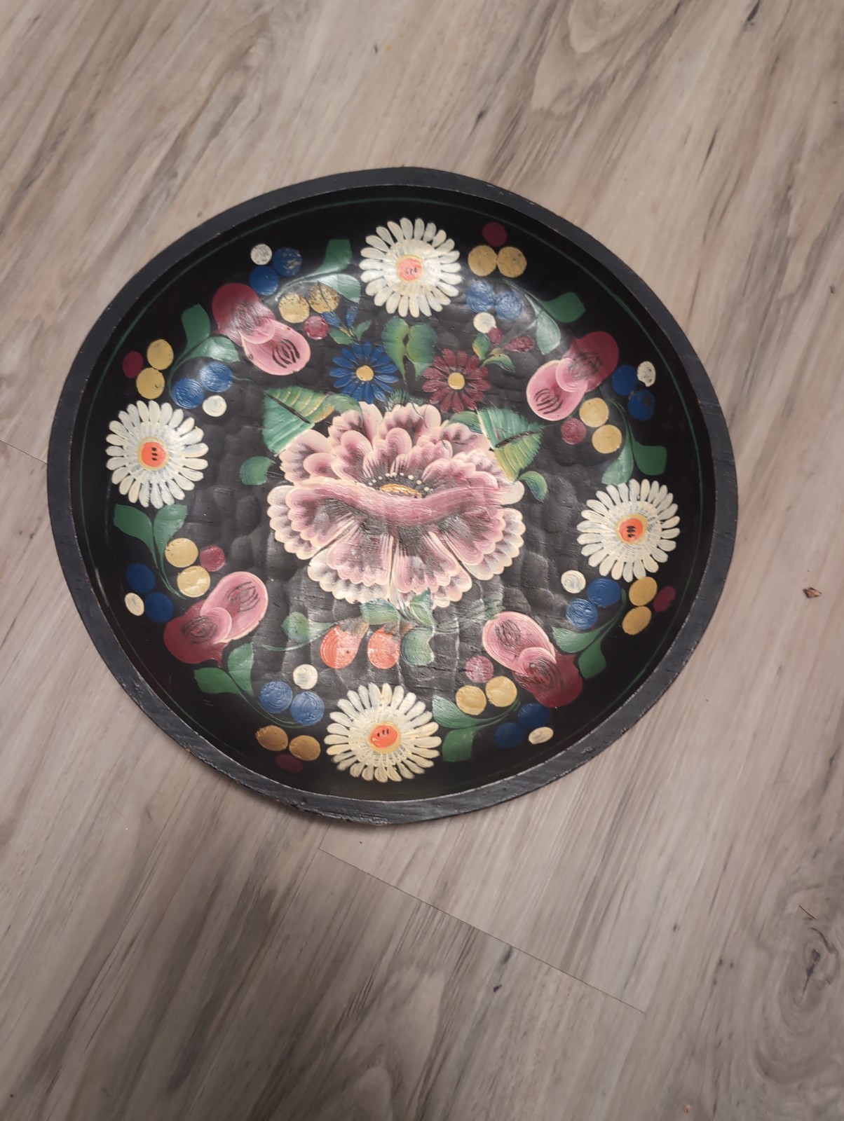 Mexican Folk Art Batea Bowl Hand Painted Carved Wooden Vintage 13 Mexican Folk Art Batea Bowl Hand Painted Carved Wooden Vintage 13