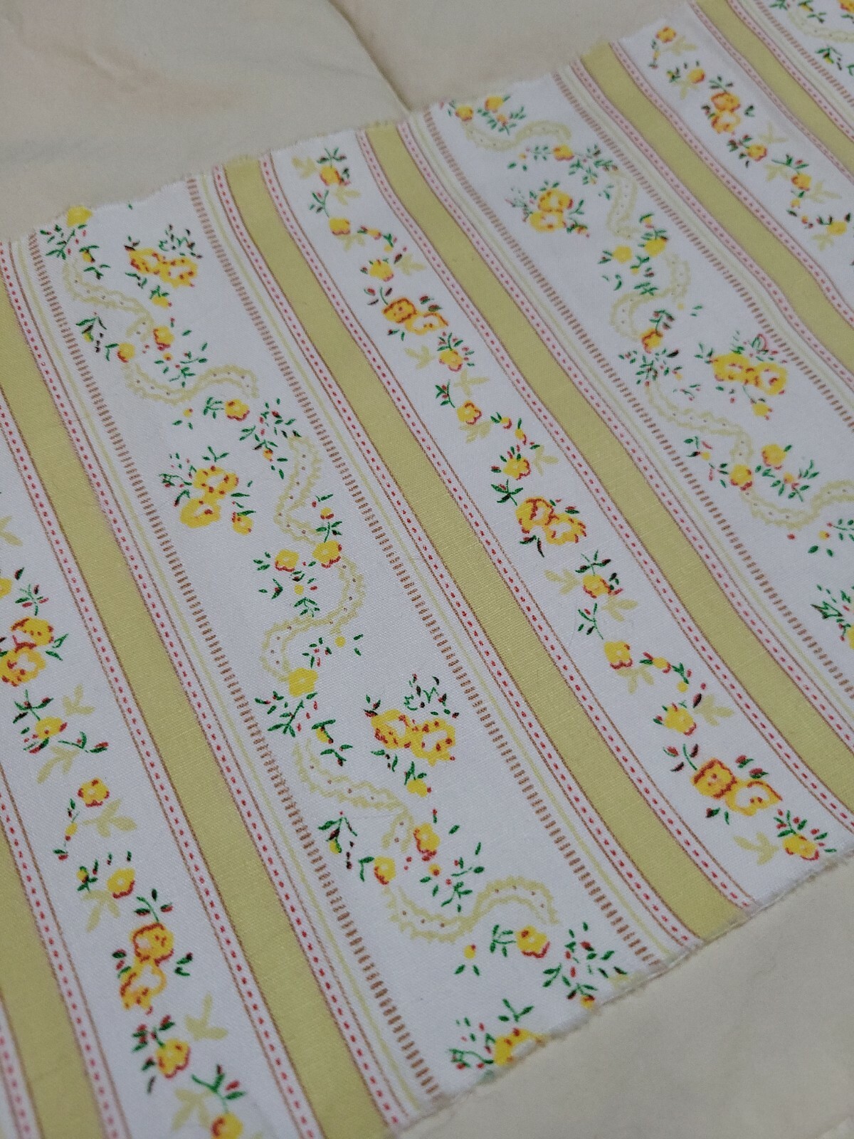 BTY Vintage Cotton Fabric Crisp Pillow Ticking Yellow Floral Stripes 42 BTY Vintage Cotton Fabric Crisp Pillow Ticking Yellow Floral Stripes 42