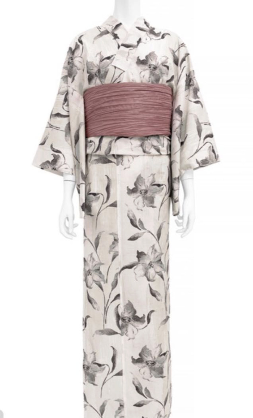 Japanese Yukata Women 2-Piece Set Lily Floral Cotton Heko Obi Japan New Japanese Yukata Women 2-Piece Set Lily Floral Cotton Heko Obi Japan New