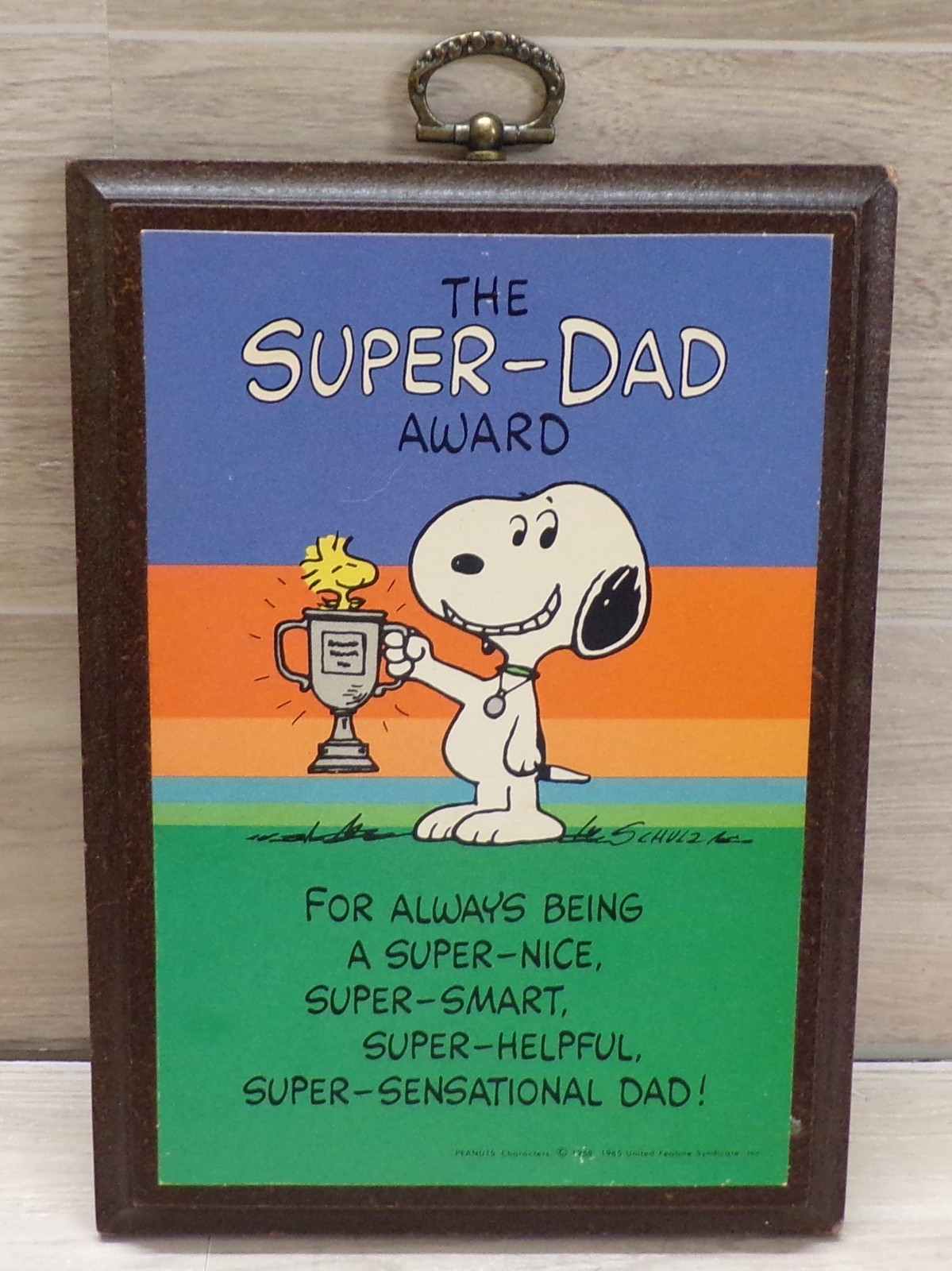 VTG 1965 SNOOPY WOODSTOCK PEANUTS CHARLIE BROWN SUPER DAD AWARD WALL PLAQUE VTG 1965 SNOOPY WOODSTOCK PEANUTS CHARLIE BROWN SUPER DAD AWARD WALL PLAQUE