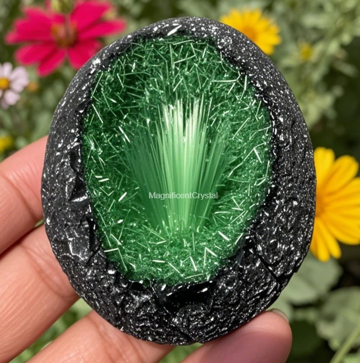 Rare Natural Meteorite Quartz Crystal Specimen Goethite Green Copper Ore Decor