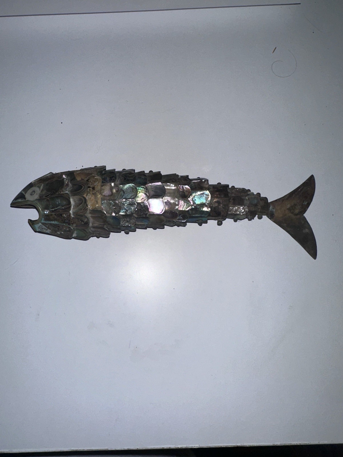 Vintage 8” Articulated Abalone Shell Fish Bottle Opener Mother of Pearl MCM Vintage 8” Articulated Abalone Shell Fish Bottle Opener Mother of Pearl MCM