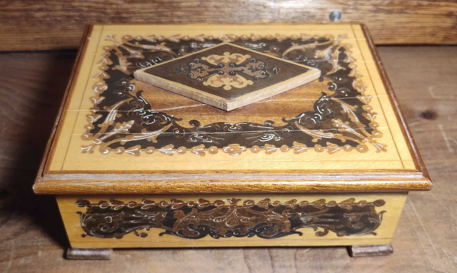 🔥 VTG Italian Sorrento Marquetry Inlaid Wood Swiss Reuge Music Box WORKS