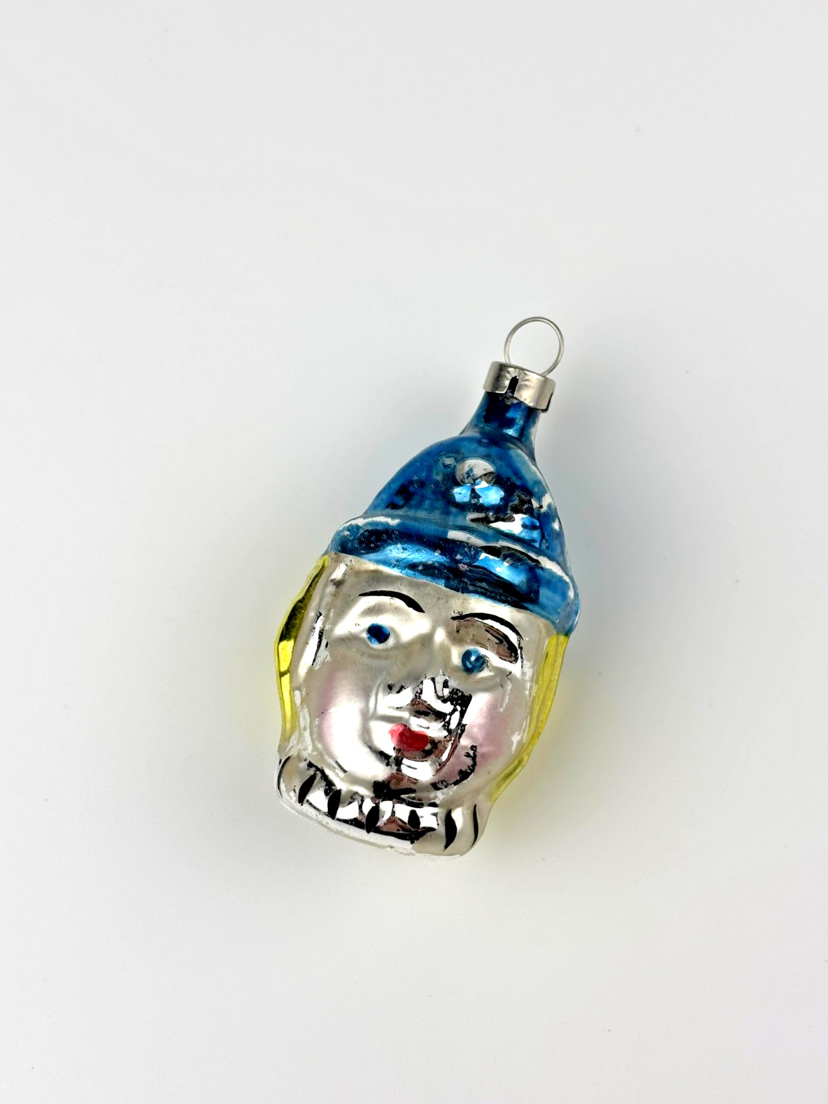 Vintage Czech Glass Christmas Ornament Clown Boy Head Blue Hat Czechoslovakia Vintage Czech Glass Christmas Ornament Clown Boy Head Blue Hat Czechoslovakia