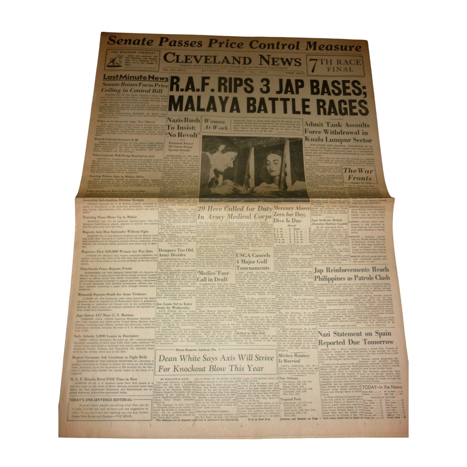 Vintage Jan 10 1942 Cleveland News Newspaper WWII RAF Malaya Joe Louis Enlists Vintage Jan 10 1942 Cleveland News Newspaper WWII RAF Malaya Joe Louis Enlists
