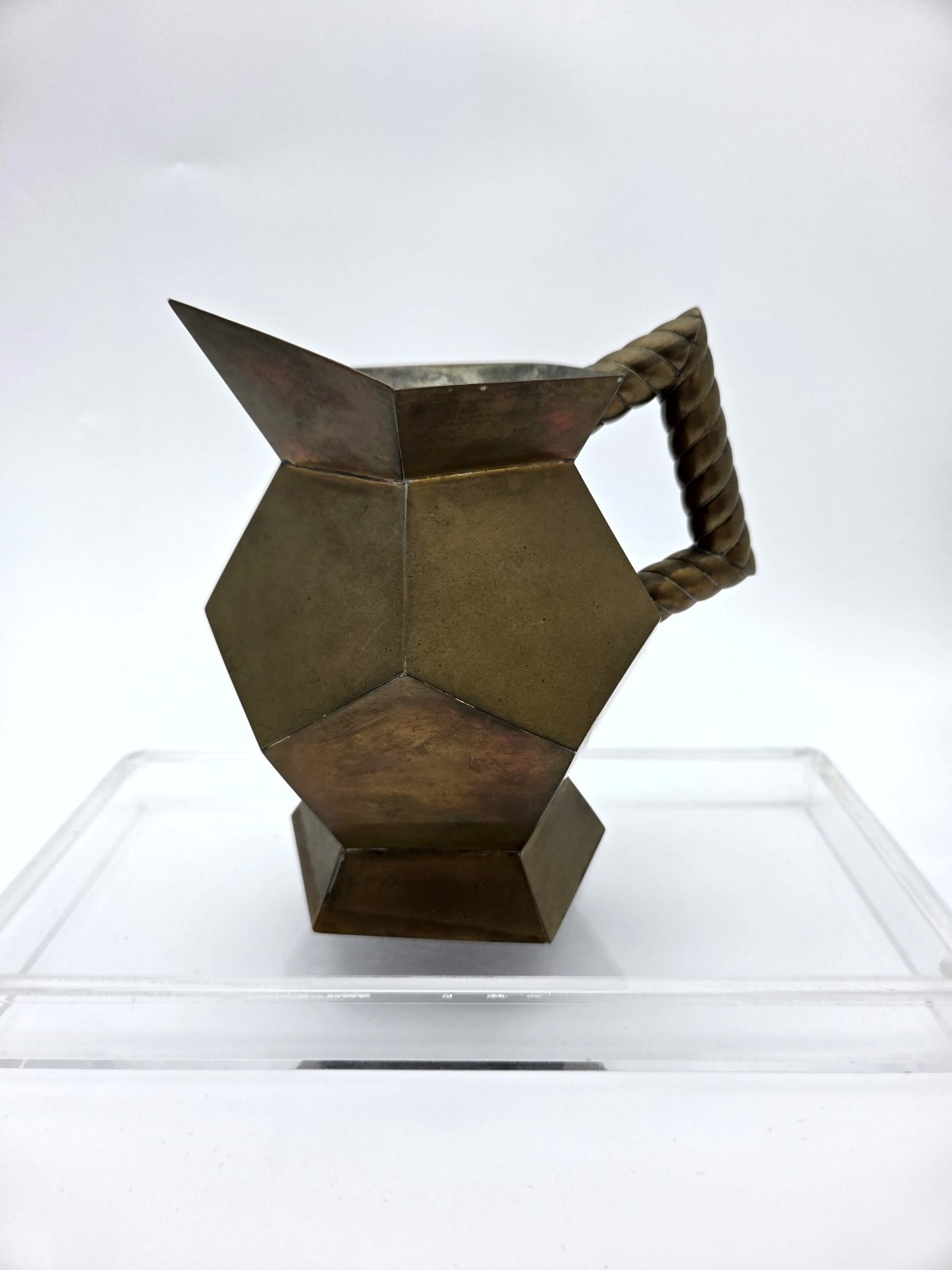  Rare Custom Rope Handle Art Deco Copper Pitcher Polyhedron Geometric HMD Jug