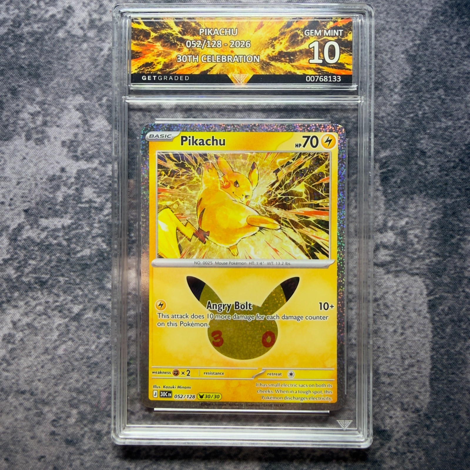 Pikachu 052/128 2026 Pokemon 30th Celebration GetGraded 10 Art Label Pikachu 052/128 2026 Pokemon 30th Celebration GetGraded 10 Art Label