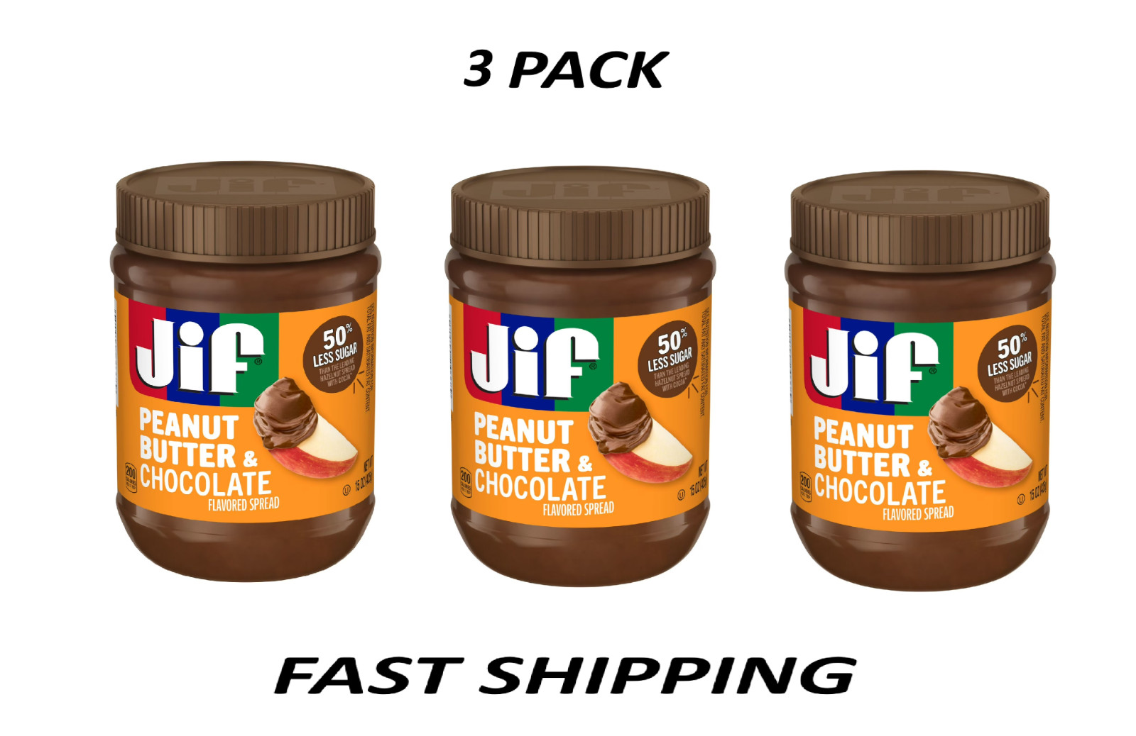 (3 PACK) Jif Peanut Butter & Chocolate Flavored Spread, 15 oz Jar.