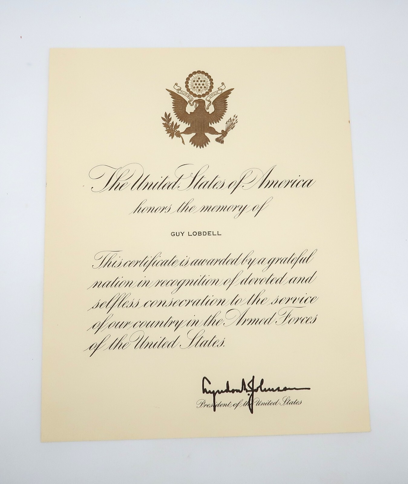 Vtg POTUS Lyndon Johnson Honor of Guy Lobdell Posthumous Ephemera Vtg POTUS Lyndon Johnson Honor of Guy Lobdell Posthumous Ephemera