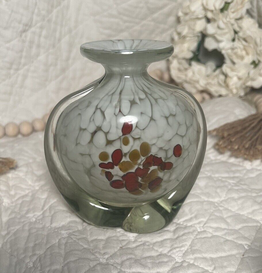 Vintage Late 20th Century Small Maltese Mdina Art Glass Spatter Posy Vase Signed
