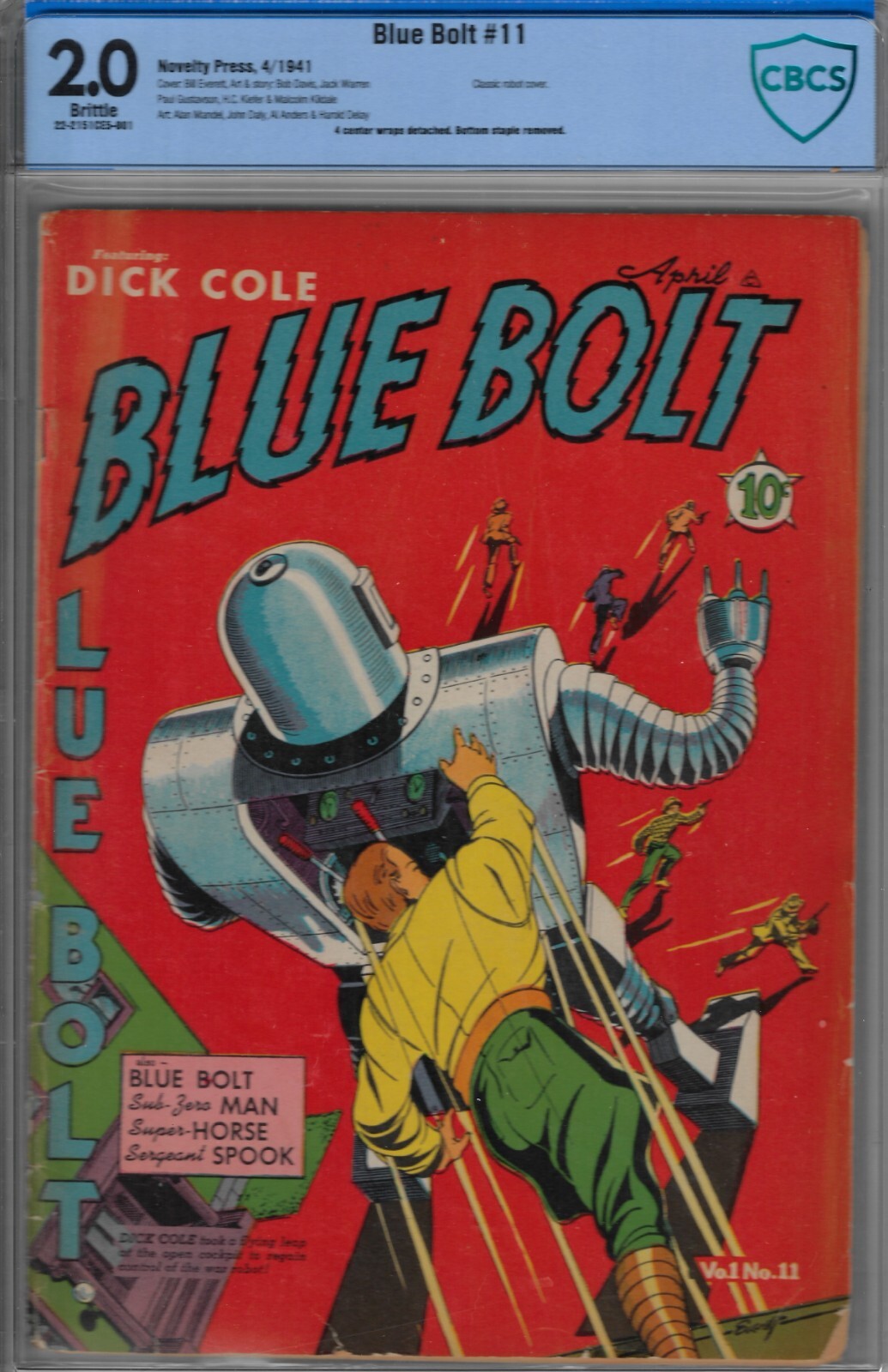 BLUE BOLT  CBCS 2.0 #11- 1941 WWII COMIC -CLASSIC EVERETT ROBOT COVER