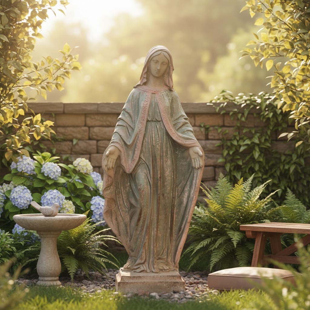 Large Vintage Virgin Mary Outdoor Statue - 31” Unique Hand-Painted Design