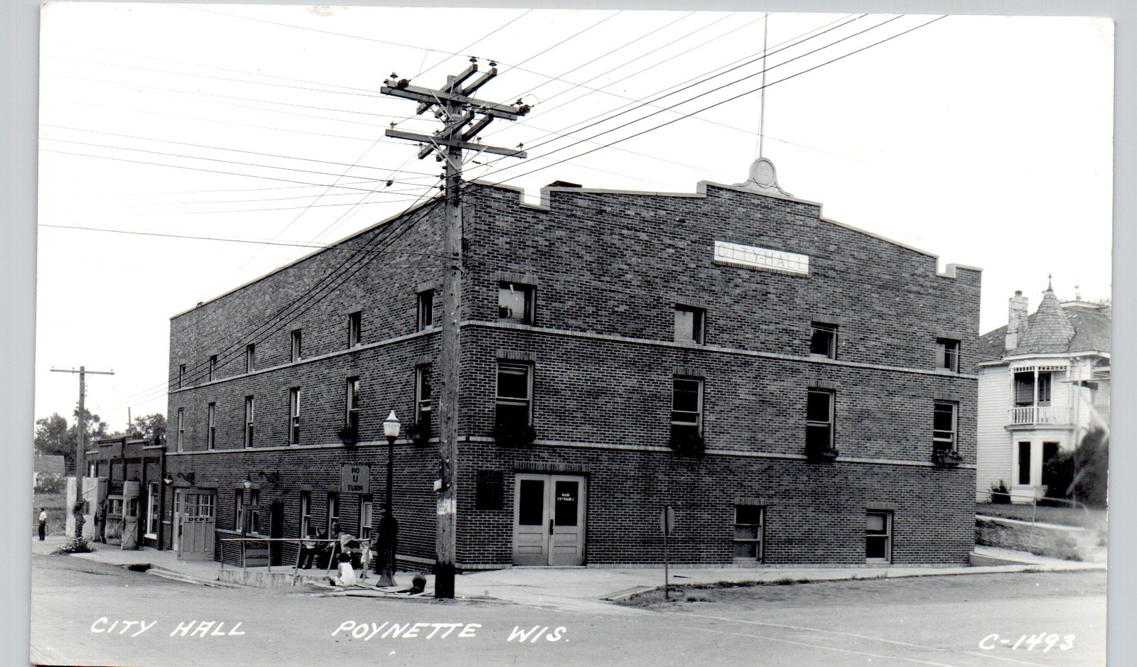 CITY HALL poynette wi 1940s postcard wisconsin real photo rppc street