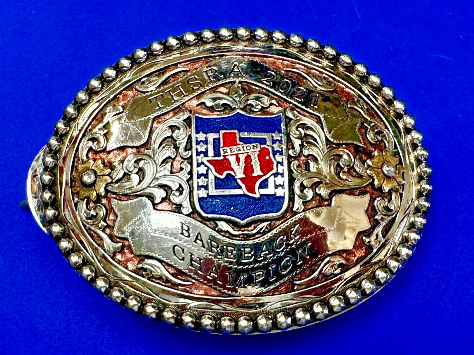 TJHRA Texas Jr. Rodeo 2021 Bareback Steer Riding Champion Trophy Belt Buckle