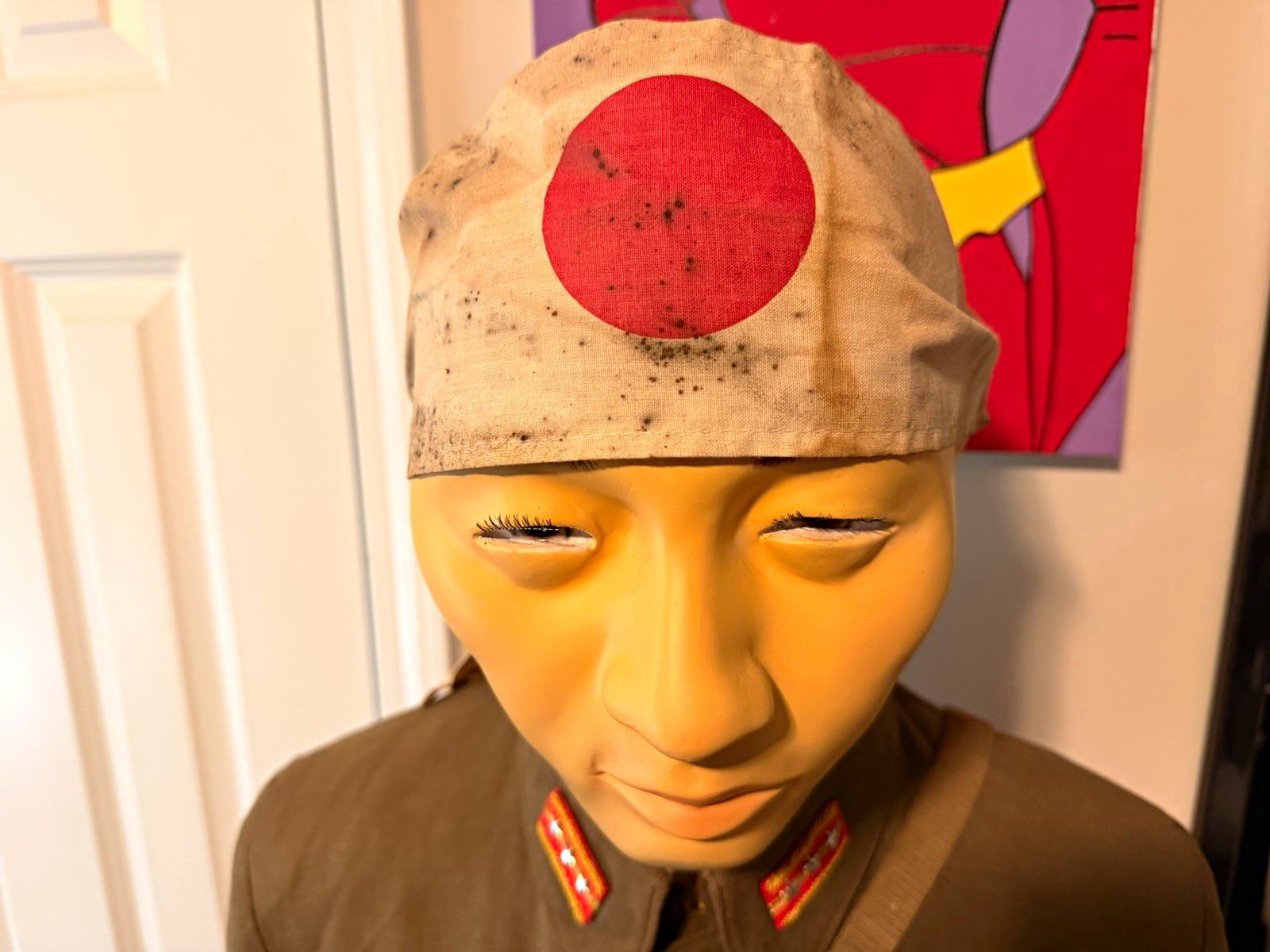 Japanese WW2 weathered Cloth Headband Hinomaru Red Circle. Nice Reproduction