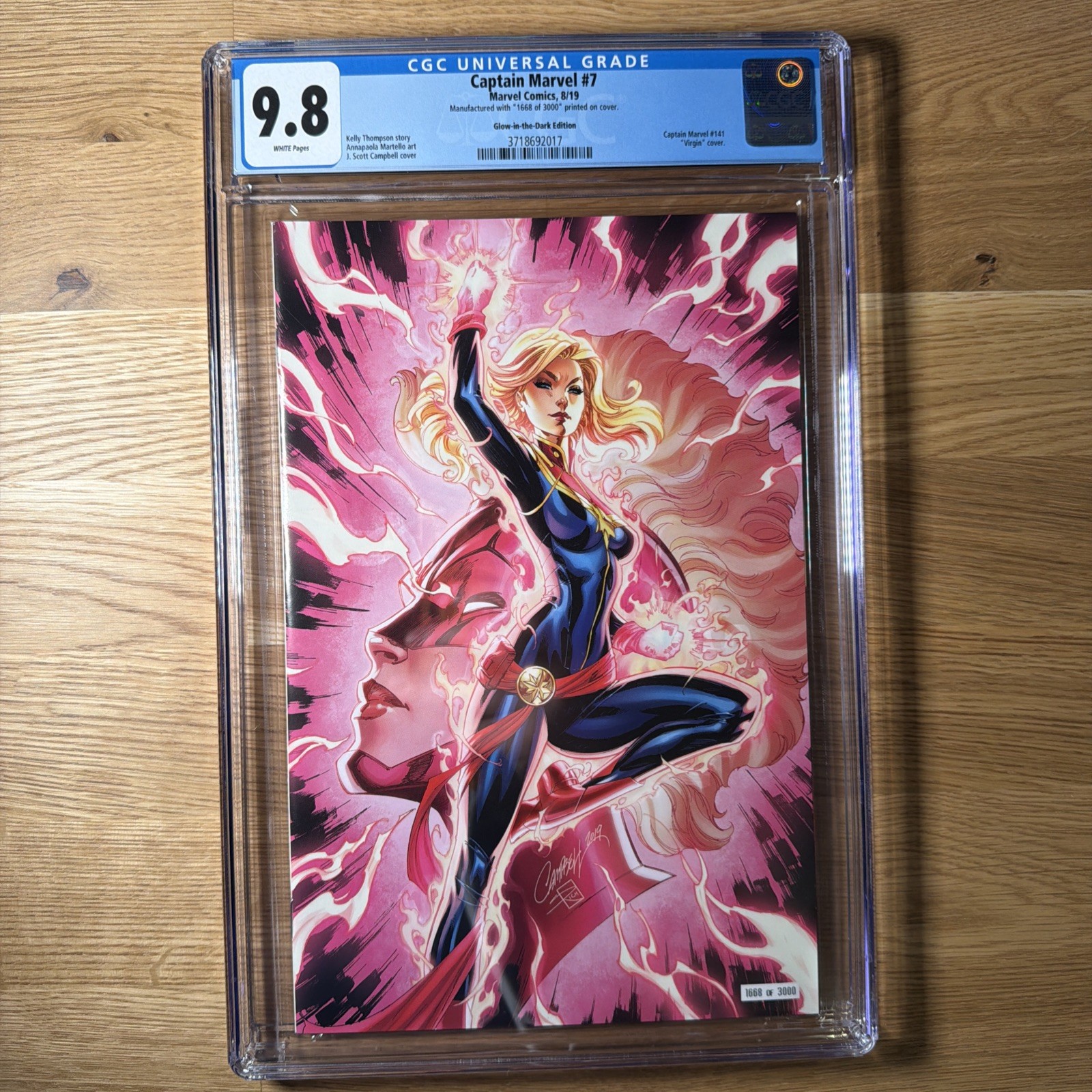 2019 Captain Marvel 7 Glow in the Dark CAMPBELL Virgin Variant 1668/3000 CGC 9.8