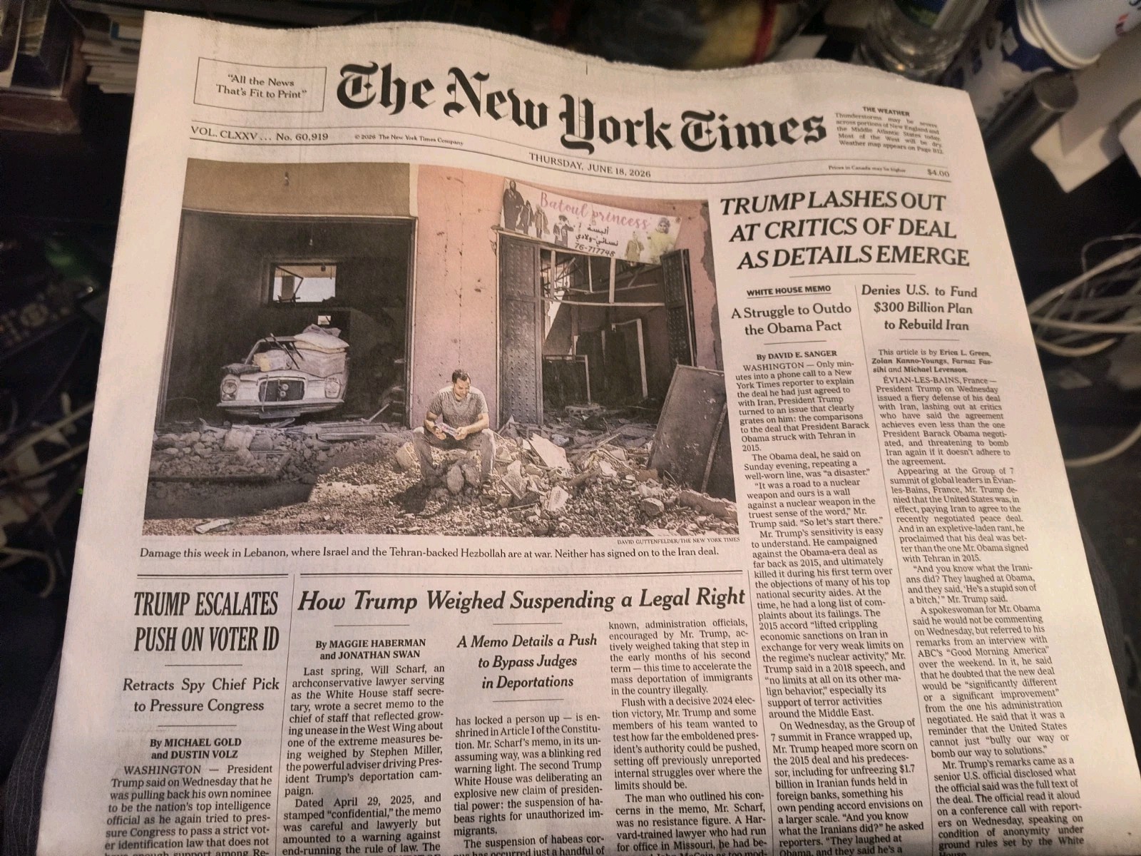 The New York Times Thursday June 18 2026 Trump Lashes Out At Critics Of Deal As The New York Times Thursday June 18 2026 Trump Lashes Out At Critics Of Deal As