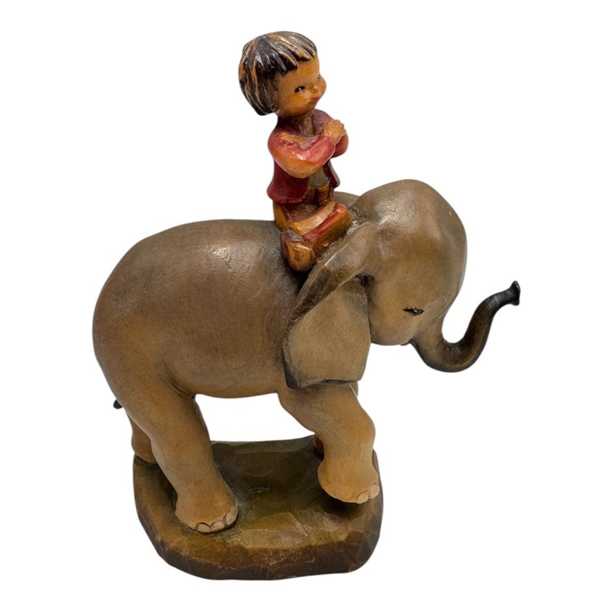 ANRI Juan Ferrandiz Wood Carved Figurine Boy on Elephant Hand Painted ANRI Juan Ferrandiz Wood Carved Figurine Boy on Elephant Hand Painted